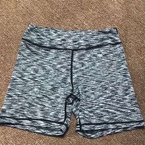 Black, grey, and white workout shorts